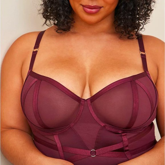 ❤️NWT VINTAGE TORRID LINGERIE BODYSUIT - WINE LACE SATIN - SHEER MESH 4X - Picture 4 of 7